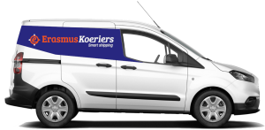 Kleine bestelauto van Erasmus Koeriers: een Ford Transit Courier