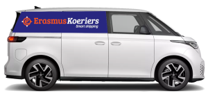 Elektrische bestelauto van Erasmus Koeriers: een Volkswagen ID Buzz. Koeriersdienst Rotterdam